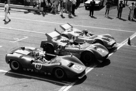 Can-Am cars line up for the start of a race